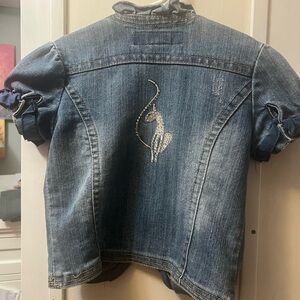 Girls Vintage Baby Phat Blue Jean vest with Pink Floral Detail Size 6